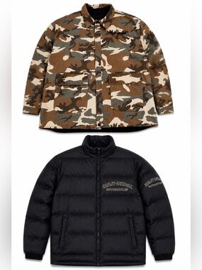 Harley Davidson 2006 Reversible Camo Duck Down Puffer Jacket Men’s XL Y2K